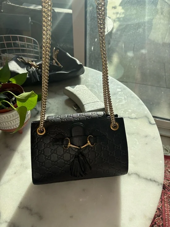 GUCCI BLACK GUCCISSIMA EMILY SMALL CHAIN SHOULDER BAG - Picture 1 of 9